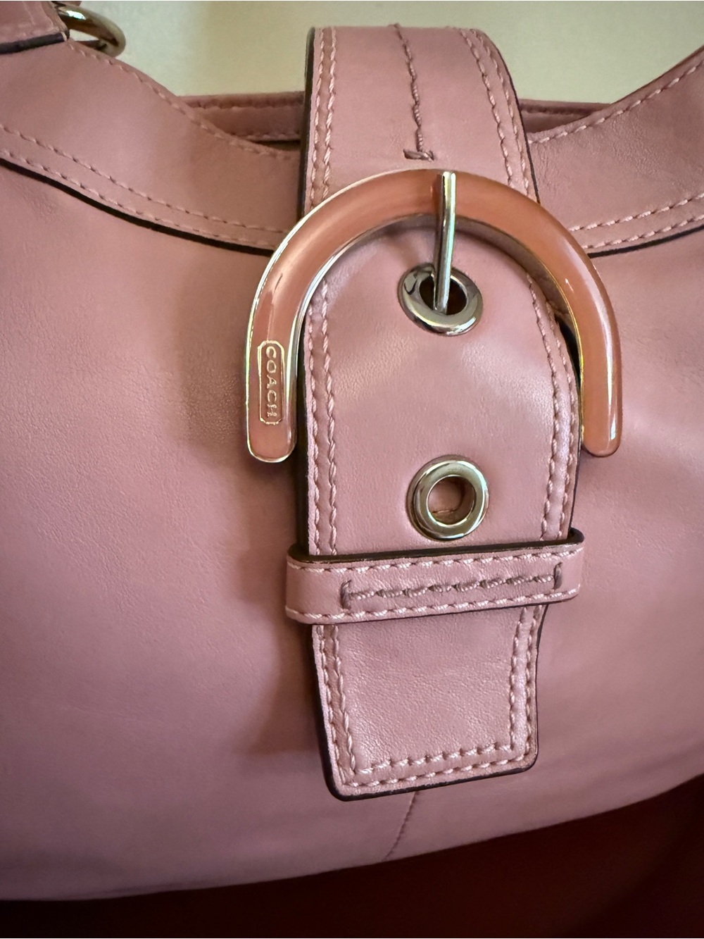 Coach Pink Leather Shoulder Hobo with Buckle Accent - Picture 4 of 7